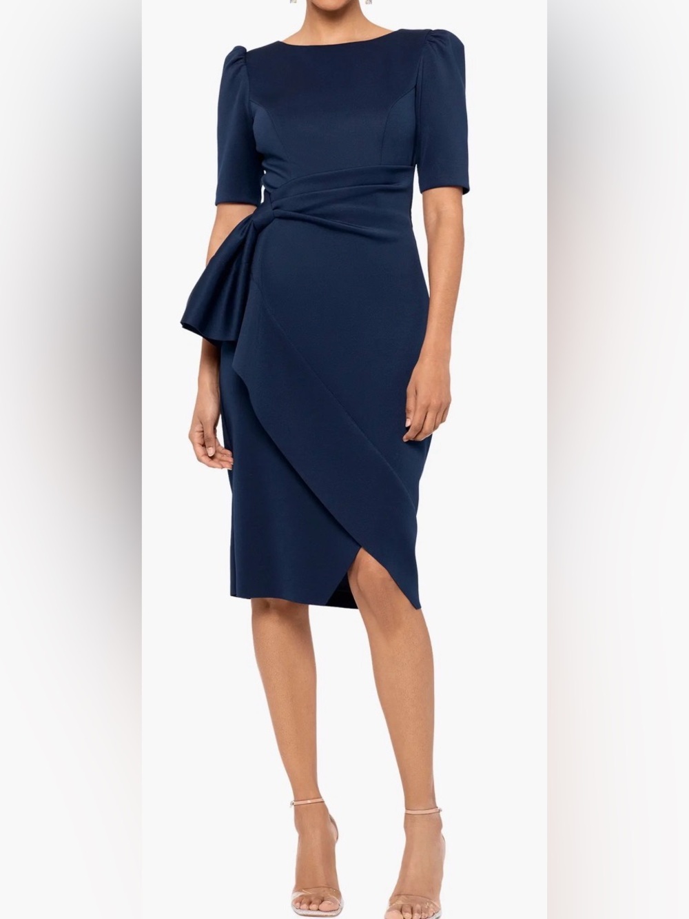 Navy Sheath Dress with Draped Side Detail